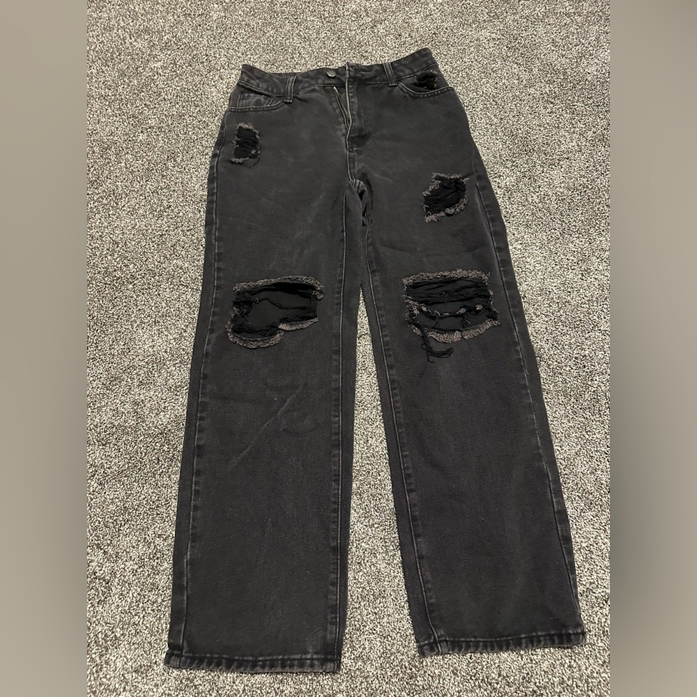 SHEIN Black Distressed Wide Leg Jeans